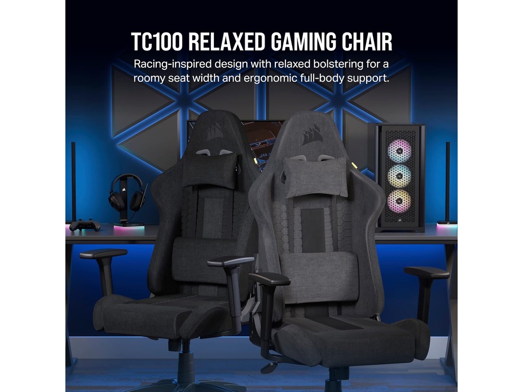 Corsair TC100 Gaming ChairRelaxed, Fabric Black/Grey120kg - Image 2
