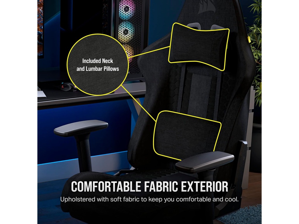 Corsair TC100 Gaming ChairRelaxed, Fabric Black/Grey120kg - Image 3