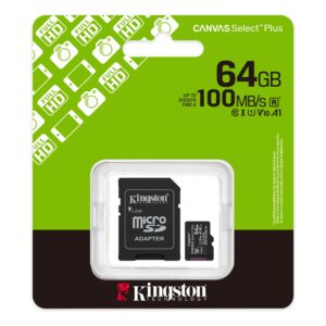 Kingston MicroSD 64GB Class 10Canvas Select Plus100MBs Read,Class 10 UHS-I