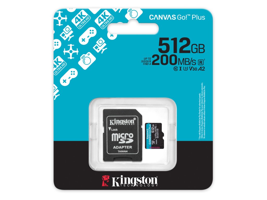 Kingston microSD 512GBCanvasGoPlus, Gen4r/w:200MB/s/160MB/s,with adapter - Image 2