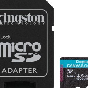Kingston microSD 64GBCanvasGoPlus, Gen4r/w:200MB/s/160MB/s,with adapter
