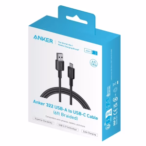 ANKER 322 USB-A TO USB-C CABLE BLACK 6FT DURABLE BRAIDED CHARGING CABLE BLACK