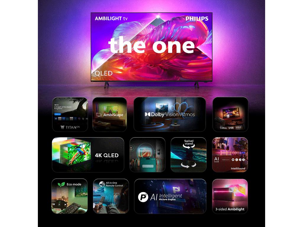 Philips 55''PQS9011 4K QledTitan OS; AMBILIGHT TV; 144Hz;P5 Picture Engine; Dolby Atmos i Vision - Image 2