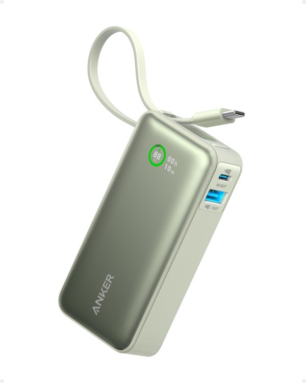 ANKER NANO POWER BANK (10K,30W, BUILT IN USB-C CABLE) GREEN