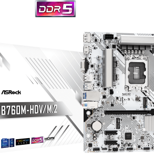 ASROCK MB B760M-HDV/M.2B760, LGA1700, 2xDDR5, 2xM.24xSATA,RAID,HDMI,DP,VGA,MicroATX, White