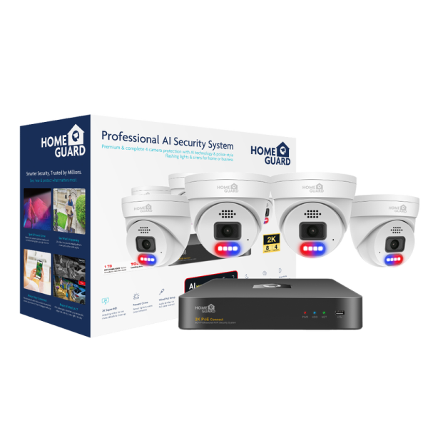 Homeguard POE Set 2K NVR 8CH+4 kamere, svjetlosno/zvučni alarm, AI detekcija