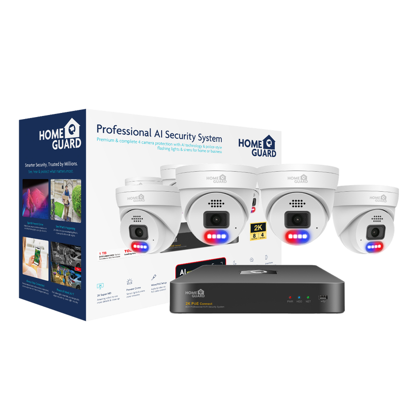 Homeguard POE Set 2K NVR 8CH+4 kamere, svjetlosno/zvučni alarm, AI detekcija